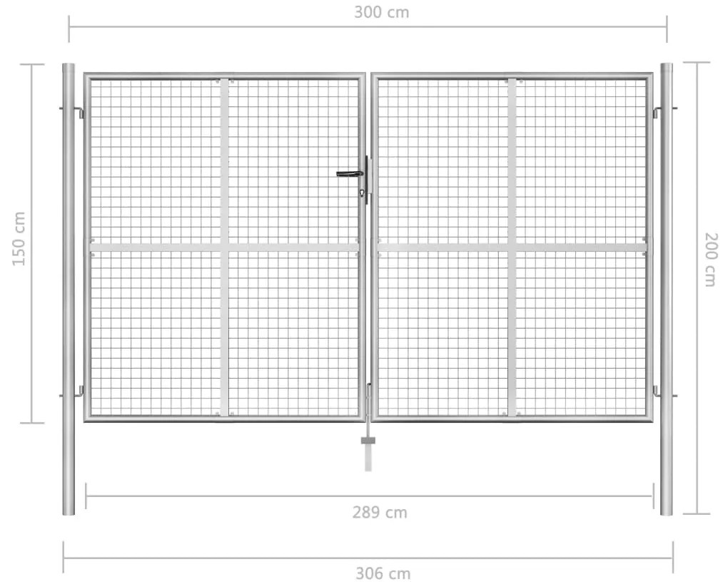 Portão de jardim em aço galvanizado 306x200 cm prateado