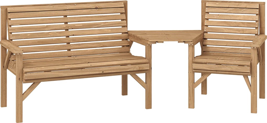 Outsunny Conjunto de 3 Cadeiras de Jardim, Conjunto para Varanda com Orifício para Guarda-sol, Cadeira de Jardim, Banco, Mesa Removível 121x65x90 cm Madeira natural | Aosom Portugal
