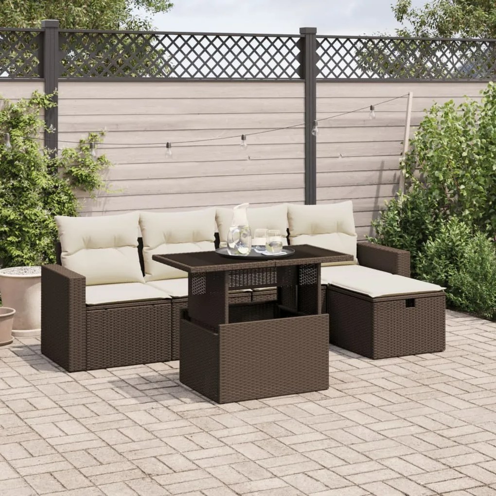vidaXL 6 pcs conjunto de sofás jardim c/ almofadões vime PE castanho