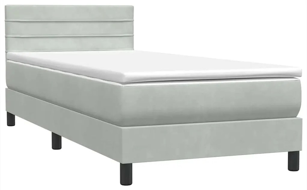 Cama com molas/colchão cinzento-claro 80x210 cm veludo