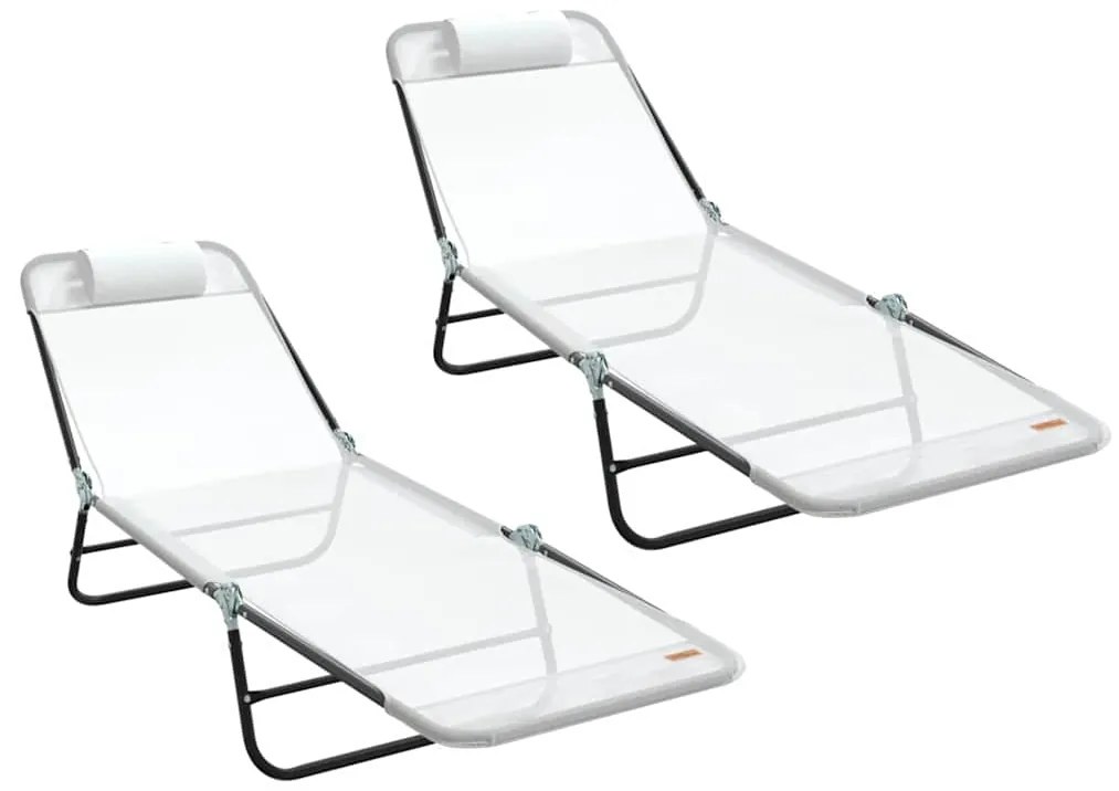 Espreguiçadeiras 2 pcs com Cabeceira Creme Textilene