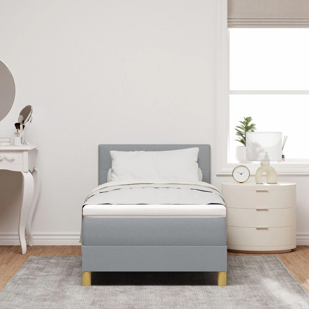 Cama Box Spring com Colchão Cinza Claro 90x200 cm Tecido