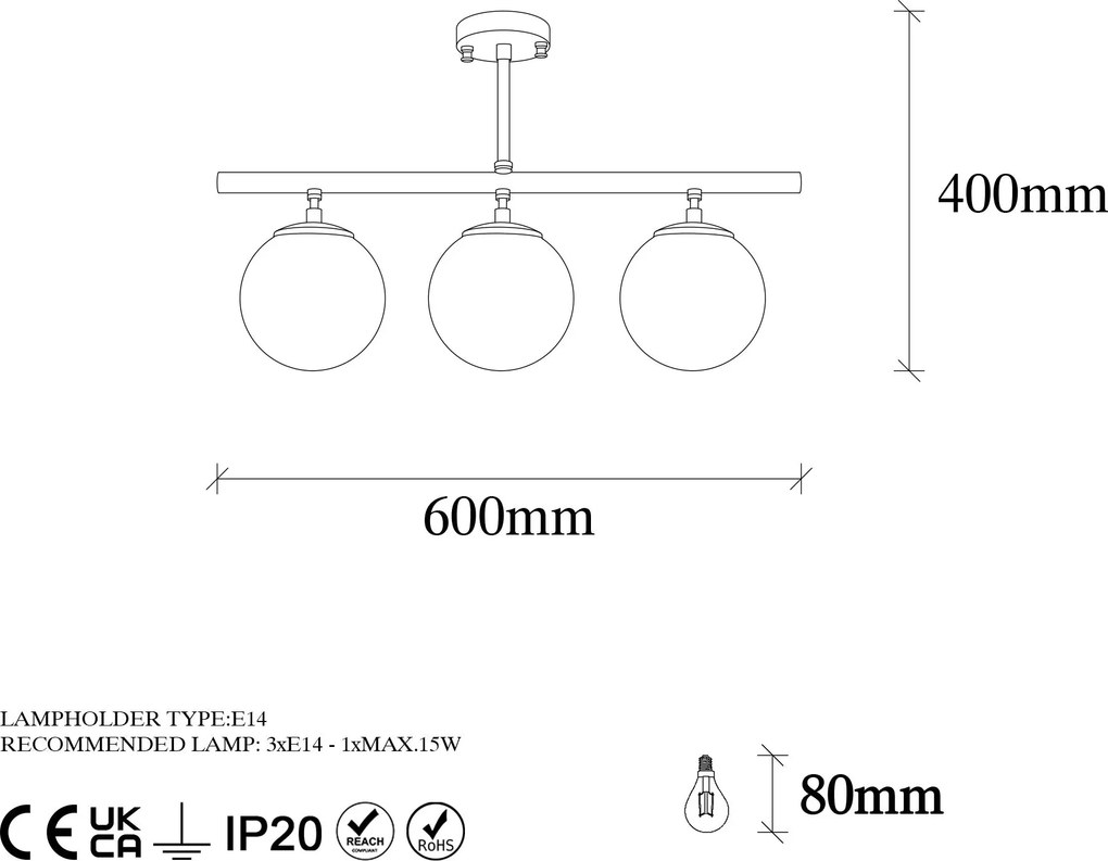 Chandelier Atmaca – Preto e Creme – 60 x 15 cm