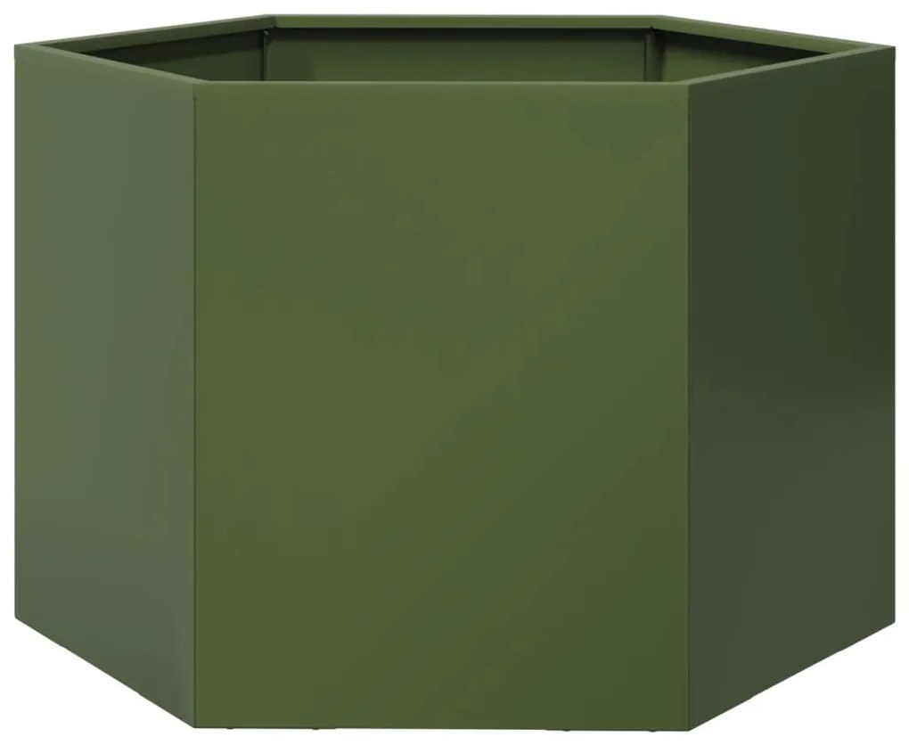 Vaso/floreira de jardim hexagonal 69x60x45cm aço verde azeitona