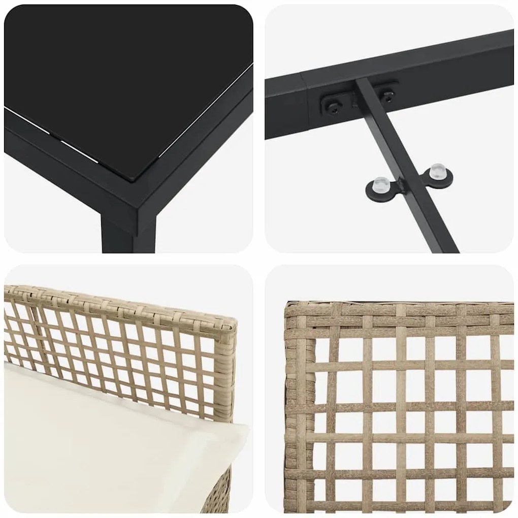 Conjunto de Jantar com 7 Peças e Almofadas Bege Rattan Sintético
