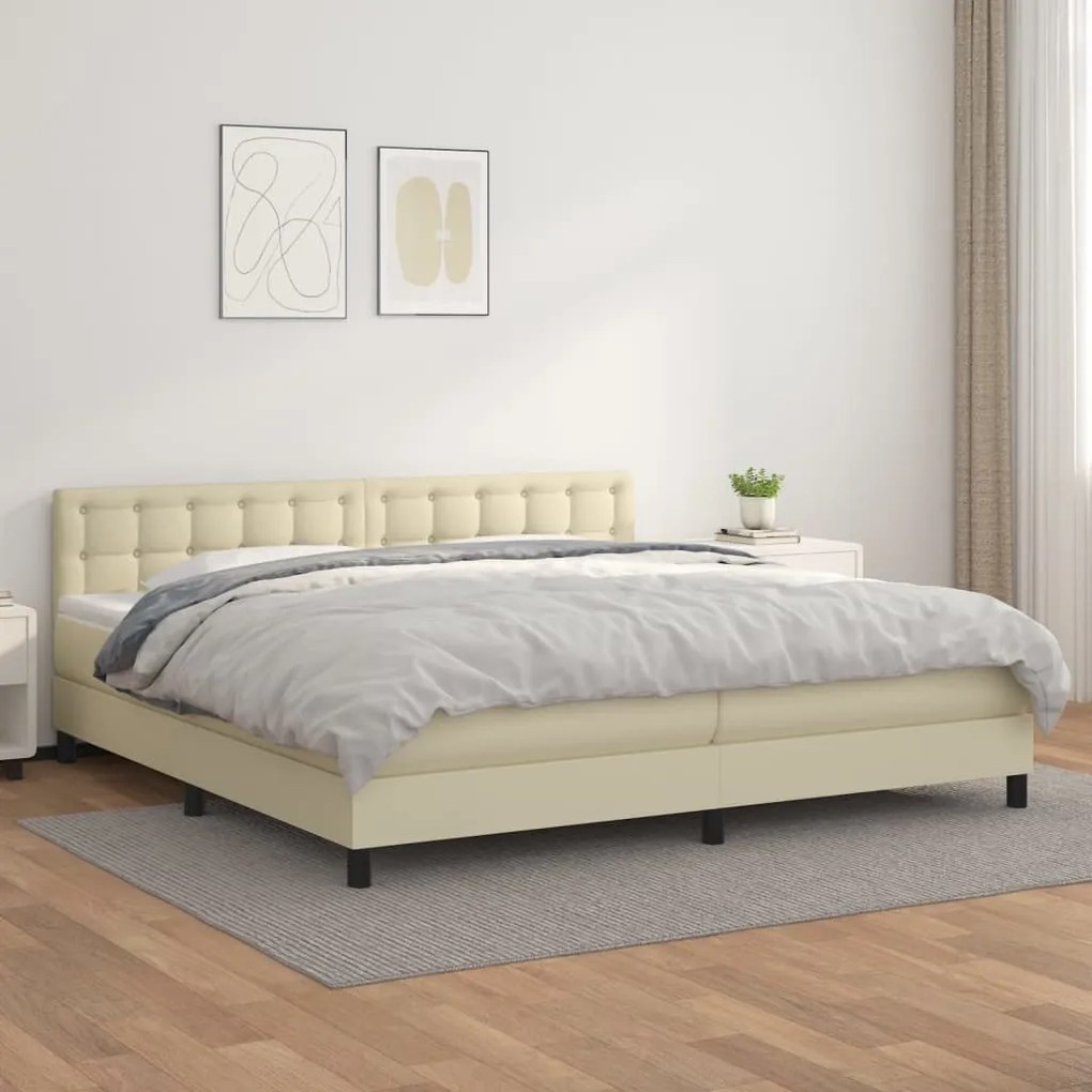 vidaXL Cama com molas/colchão 200x200 cm couro artificial cor creme