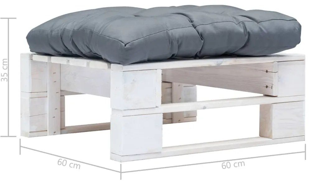 Otomano de paletes com almofadão cinzento madeira branco
