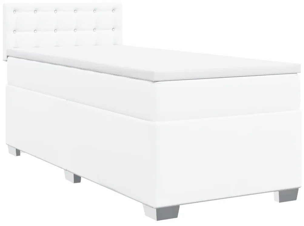 Cama com molas/colchão 90x190 cm couro artificial branco