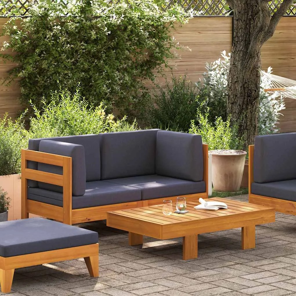 vidaXL 2 pcs conj. lounge de jardim c/ almofadões cinza-escuro acácia