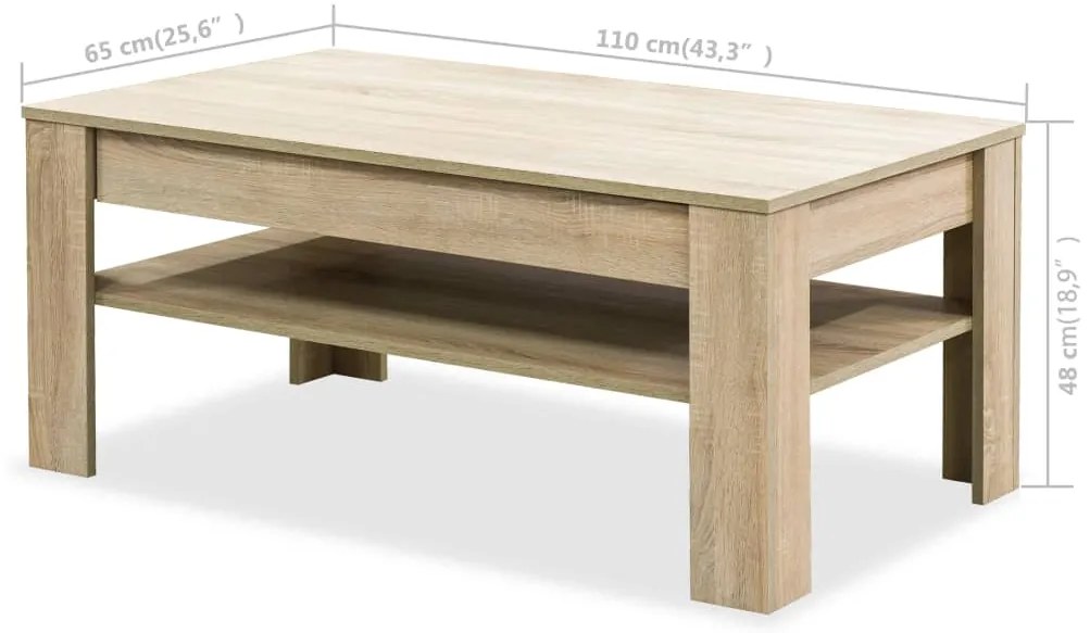 Mesa de centro em aglomerado 110x65x48 cm carvalho