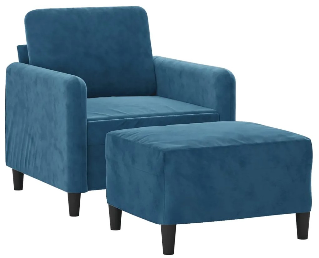 Poltrona com apoio de pés 60 cm veludo azul