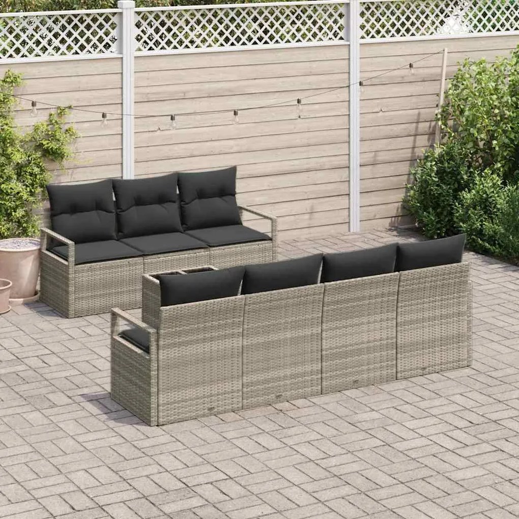Conjunto de Sofá de Jardim com 8 Peças e Almofadas em Rattan Poly Cinz