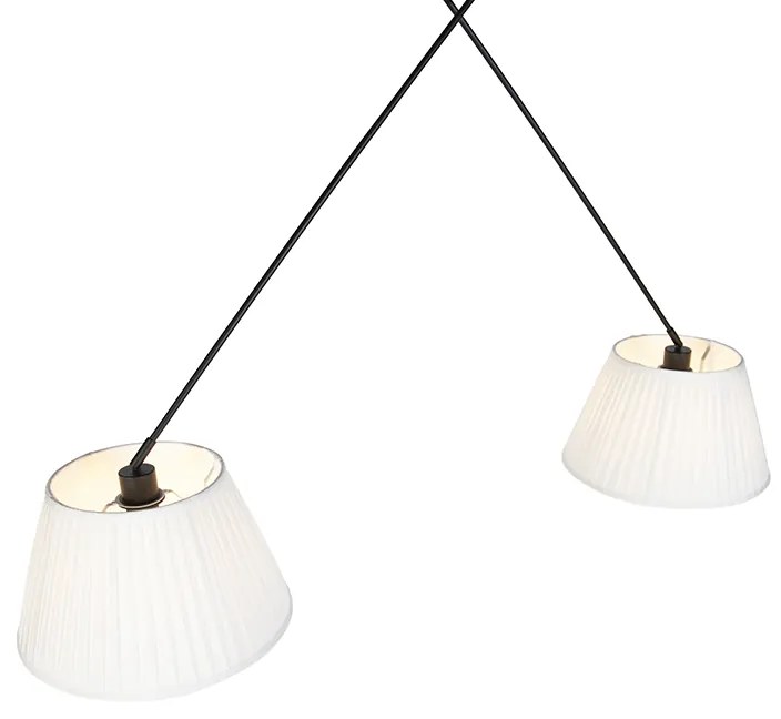Candeeiro de suspensão preto com cúpulas plissadas creme 35 cm 2 luzes - Blitz Clássico / Antigo