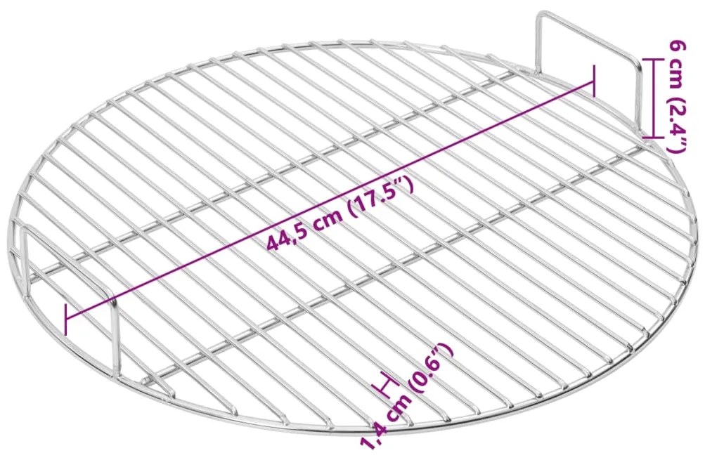 Grelha p/ churrasco redonda c/ pegas Ø44,5cm aço inoxidável 304
