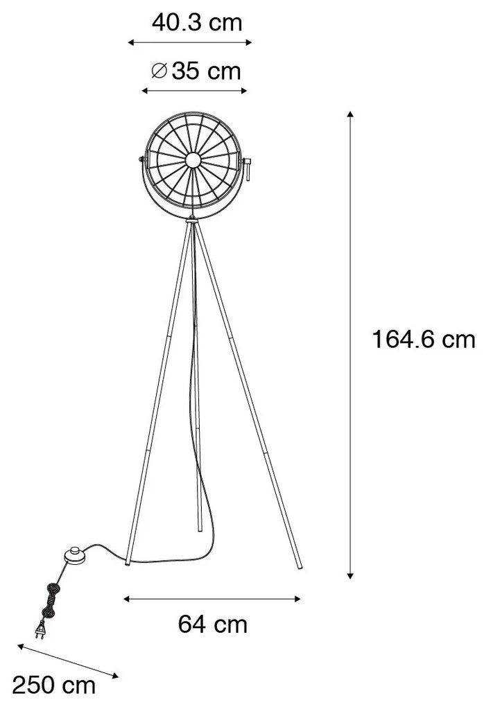 Candeeiro de pé industrial tripé preto 35 cm ajustável - Hanze Industrial