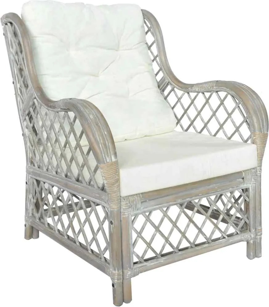 Sofá com almofadão vime natural e linho cinzento