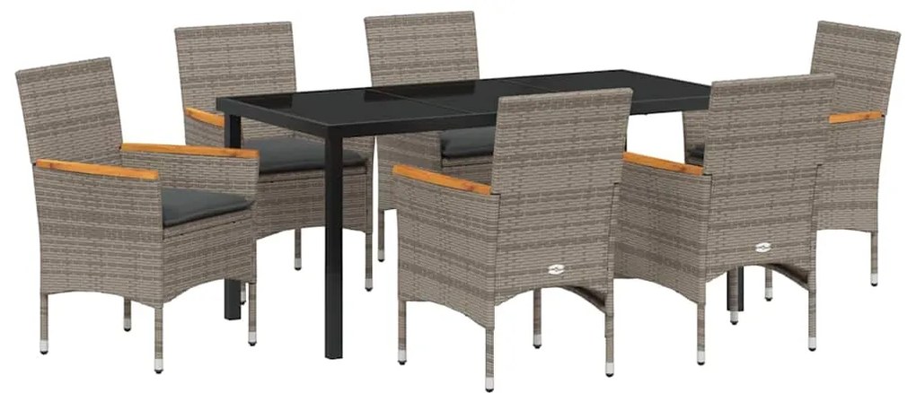 Conjunto de Jantar de Jardim 7 Peças com Almofadas Cinzas de Rattan Si