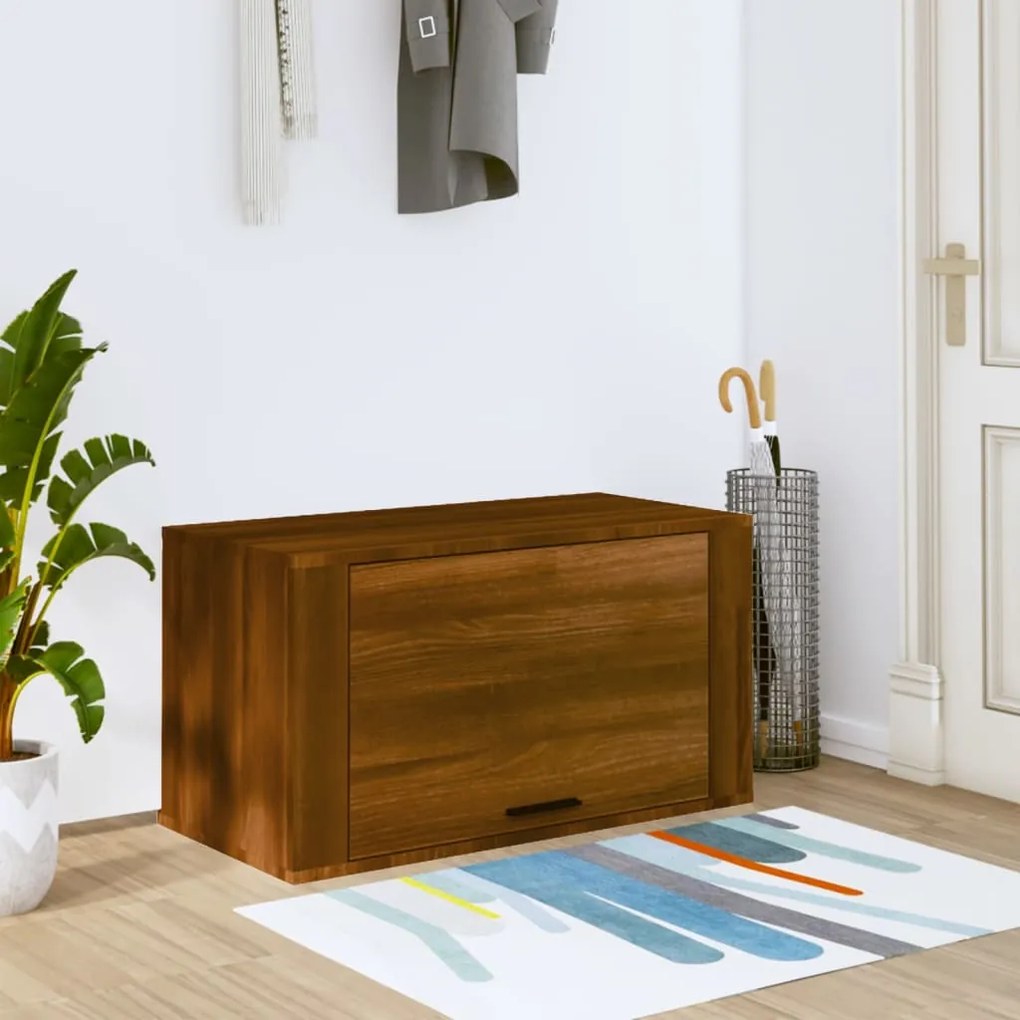 821019 vidaXL Sapateira de parede 70x35x38 cm pinho maciço carvalho castanho
