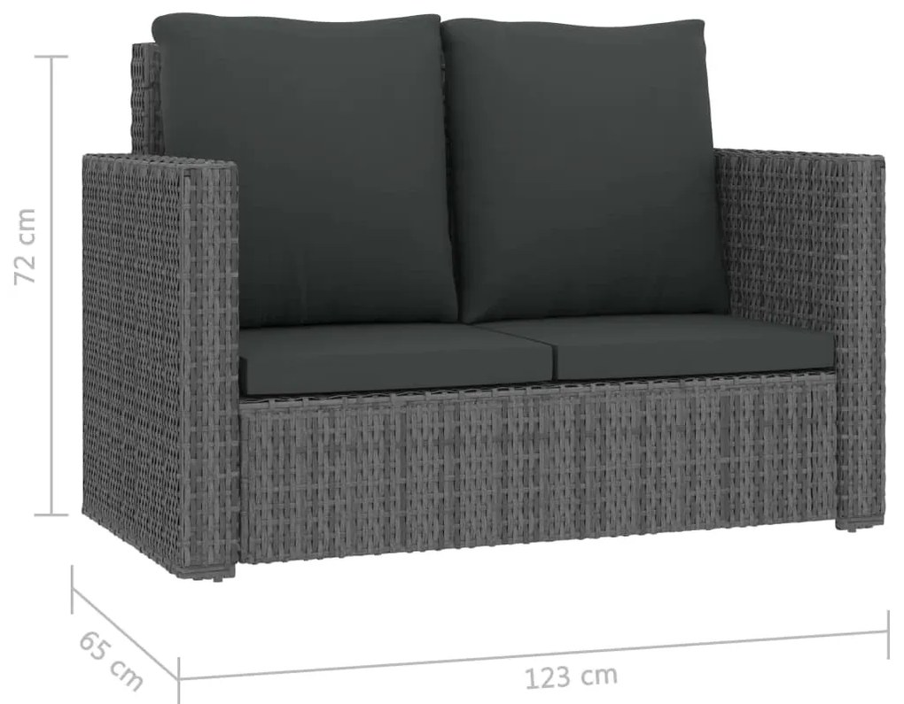2 pcs conjunto lounge de jardim c/ almofadões vime PE cinzento