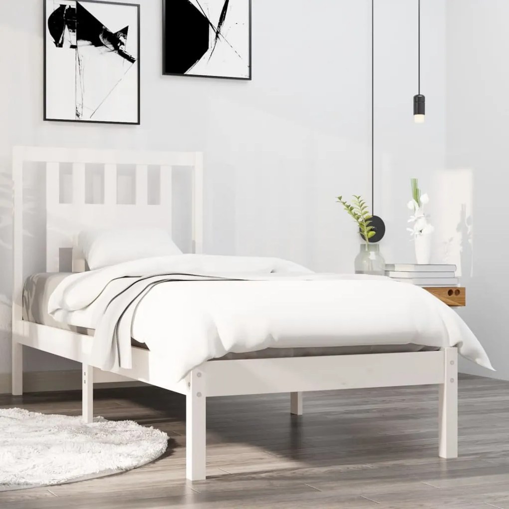 vidaXL Estrutura cama pequena solteiro 75x190 cm madeira maciça branco