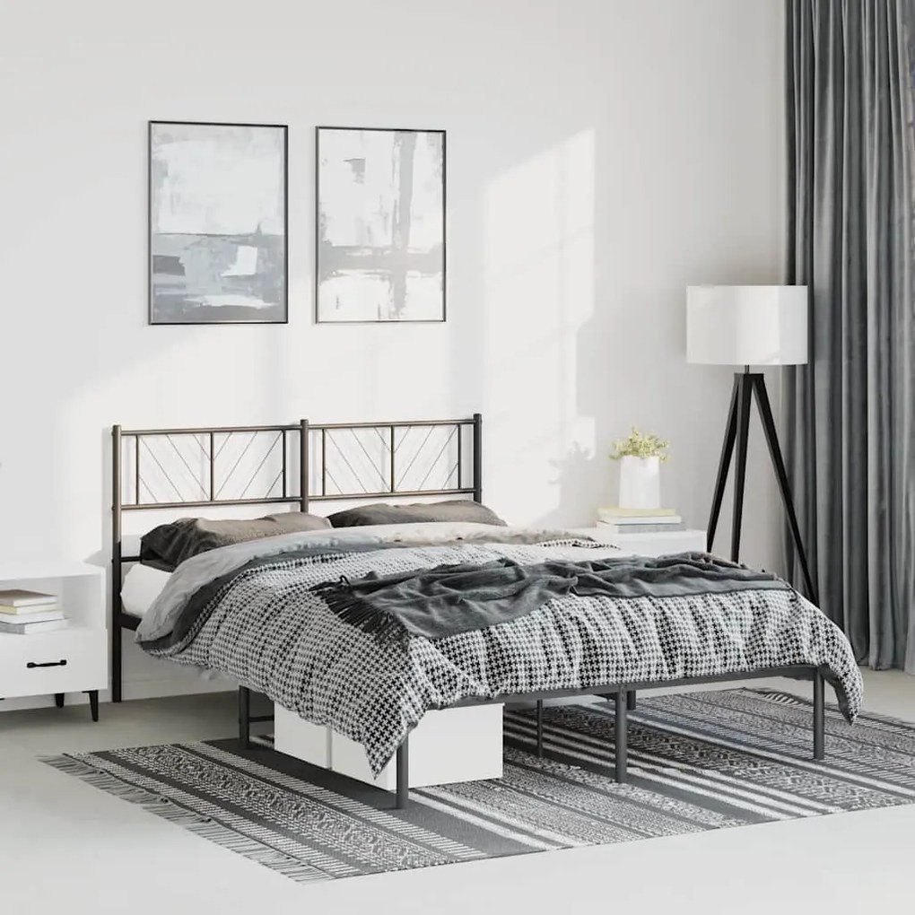 Estrutura de cama com cabeceira 135x190 cm metal preto