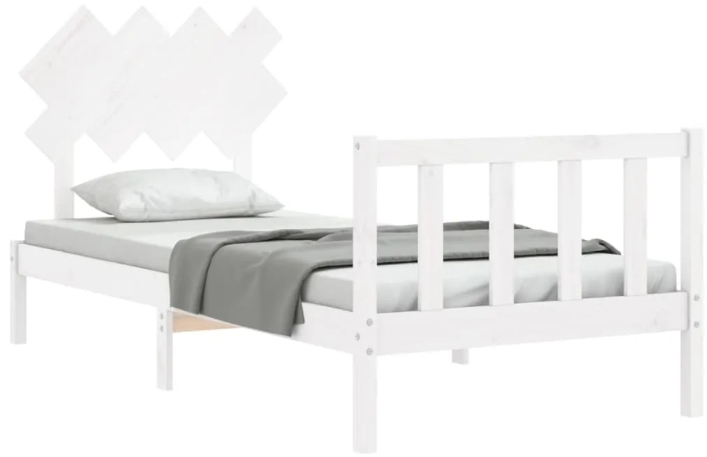 Estrutura cama de solteiro c/ cabeceira madeira maciça branco