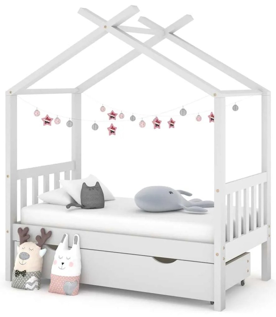 Estrutura cama criança c/ gaveta 70x140 cm pinho maciço branco