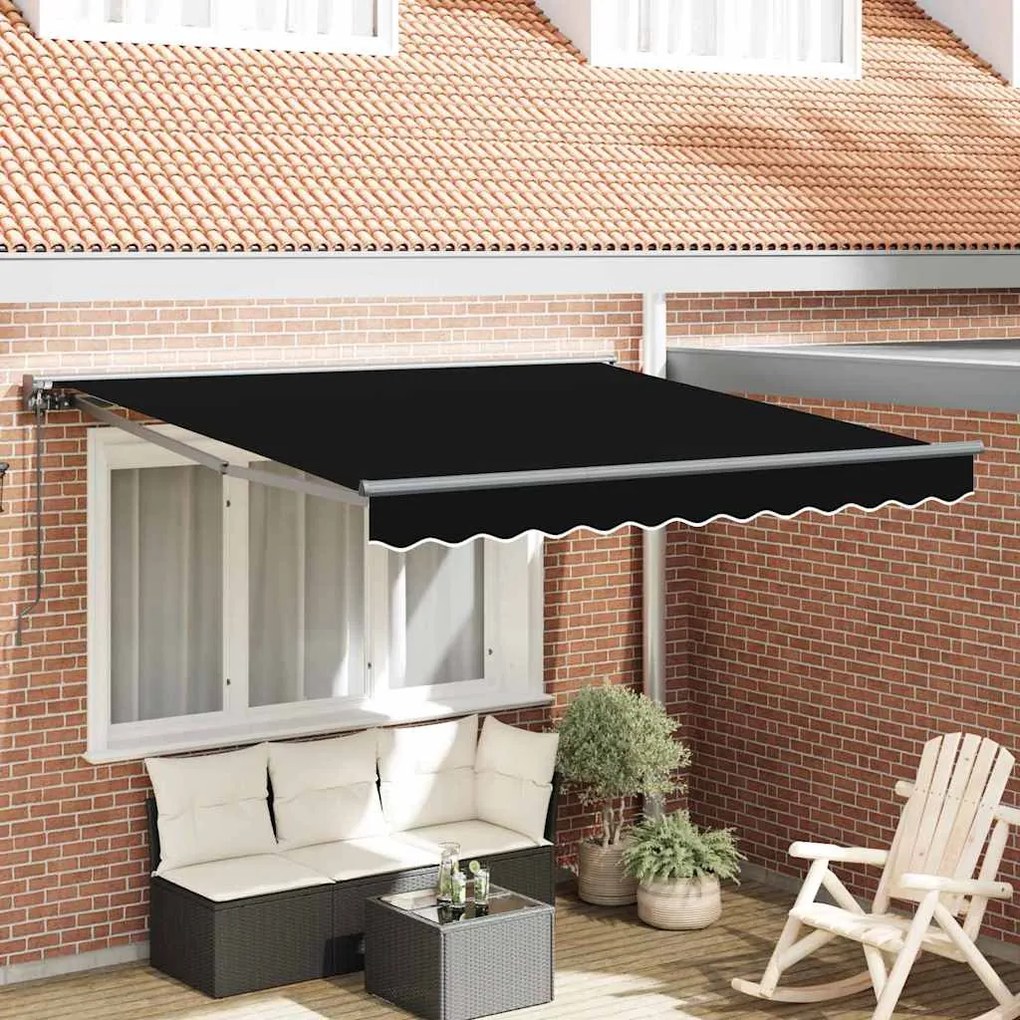 vidaXL Toldo Retrátil Manual Preto 300 x 250 cm Poliéster e Metal