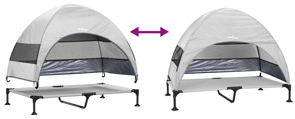 Cama Elevada para Cães com Toldo Removível Cinza Prateado XL Aço