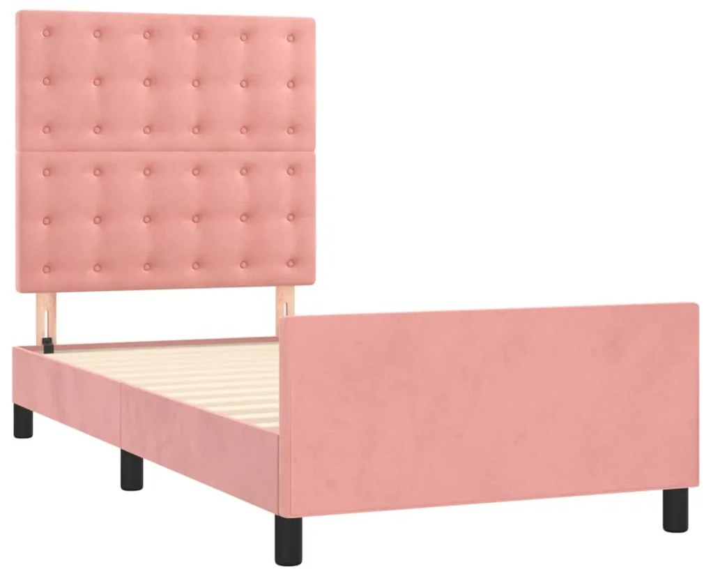 Estrutura de cama c/ cabeceira 90x190 cm veludo rosa