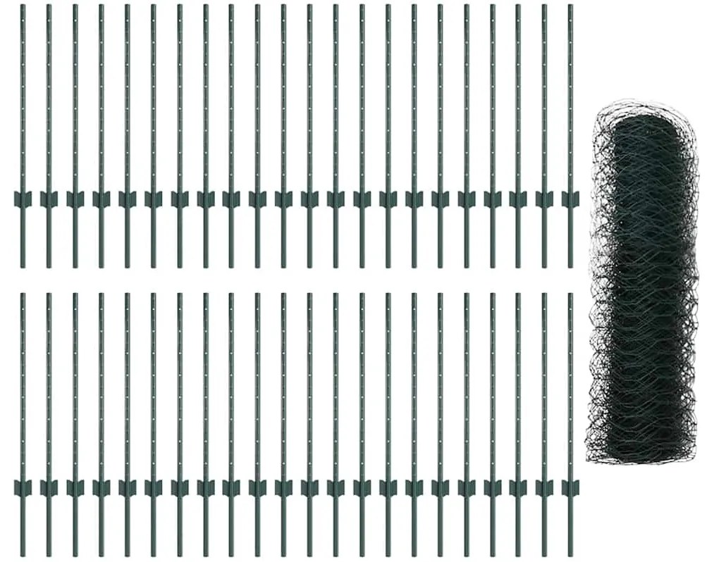 Postes de Cerca vidaXL 11 pcs U-Channel Verde 80 cm Aço