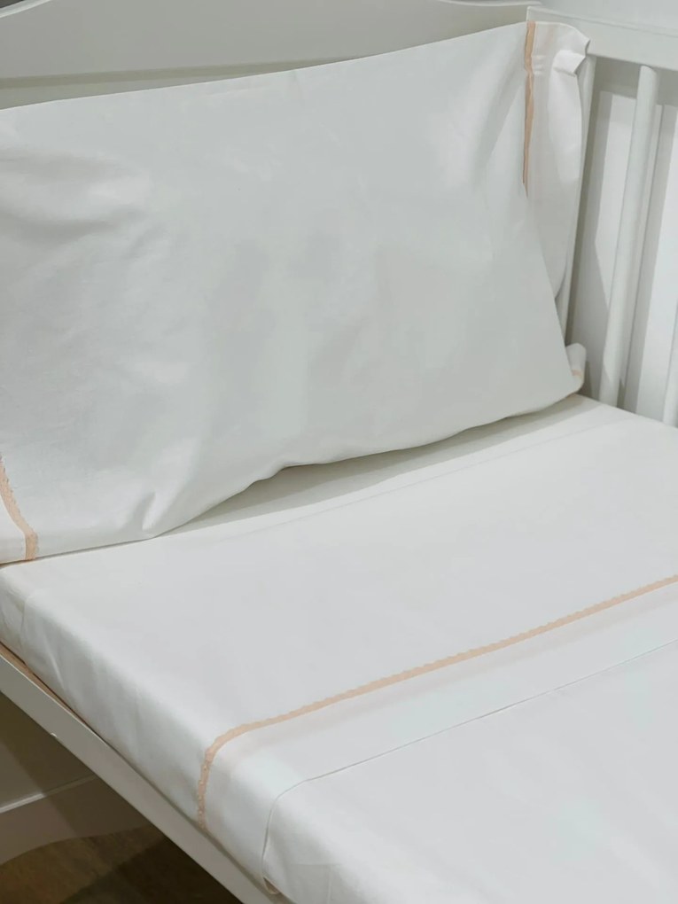 Jogo de Cama Bebé Branco com Renda Salmão