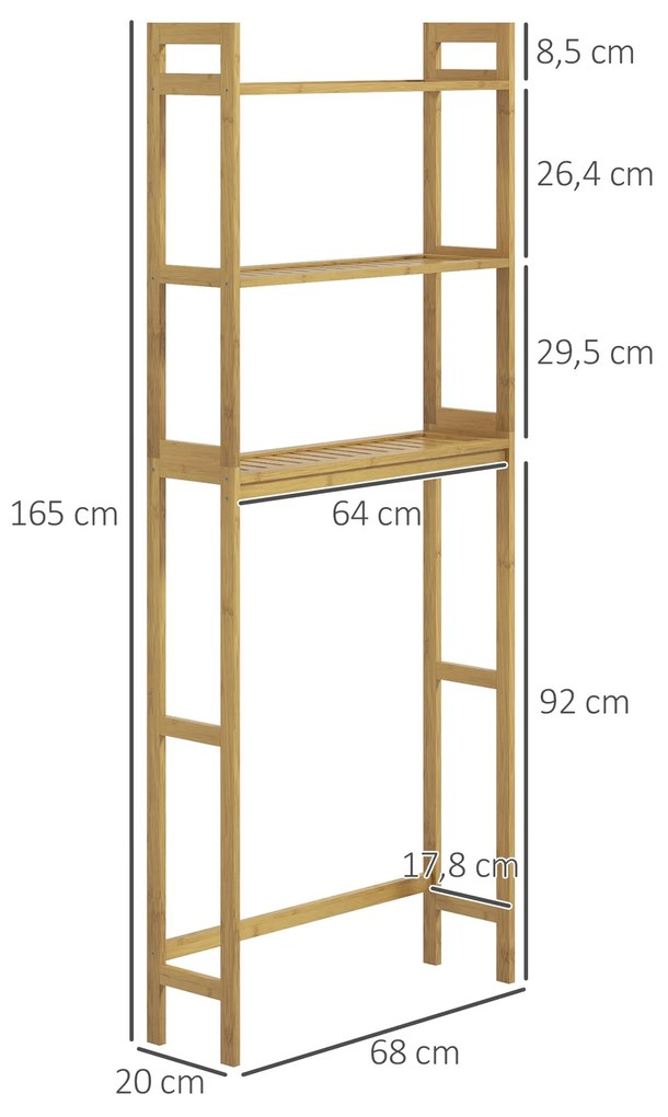 kleankin Estante sobre Sanita de Bambu Estante Casa de Banho com 3 Pra