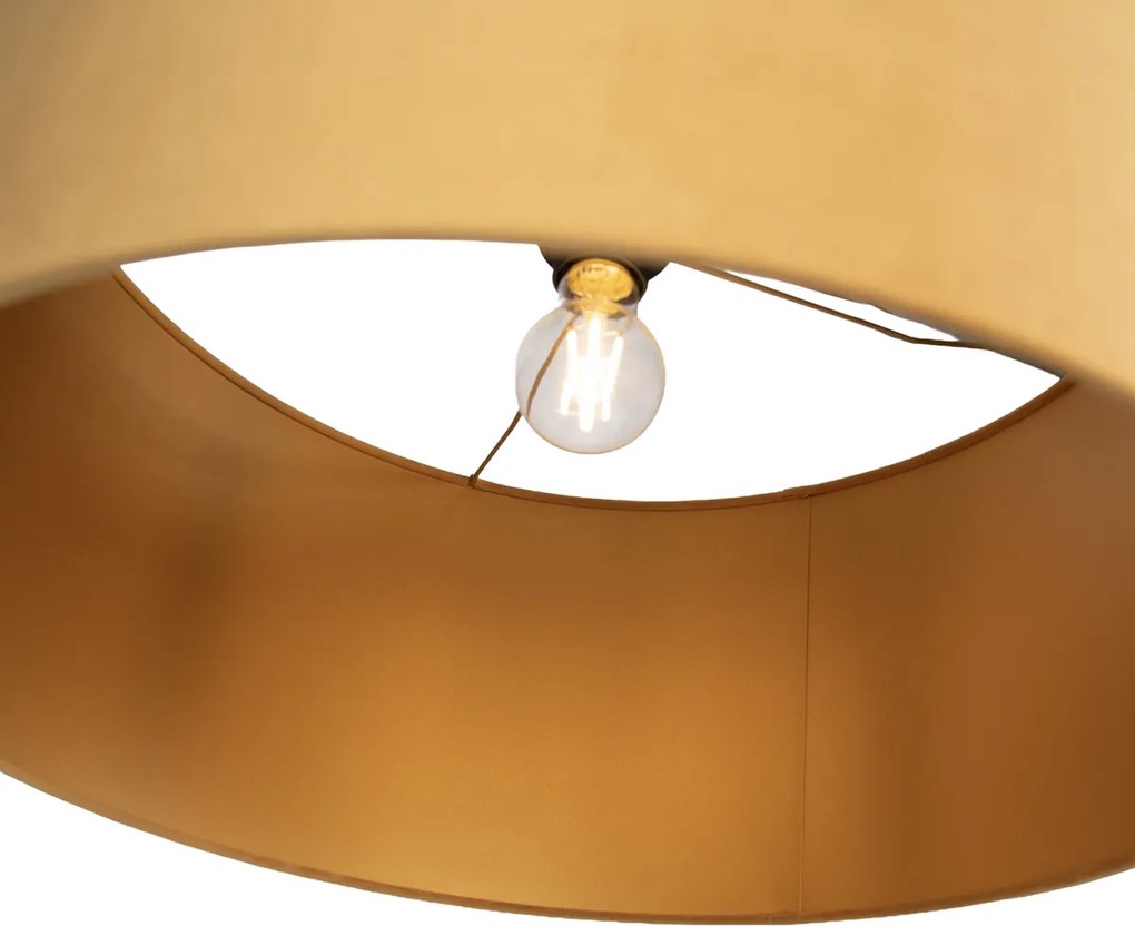 Candeeiro de pé preto ajustável com abajur amarelo e interior dourado 50cm - Editor