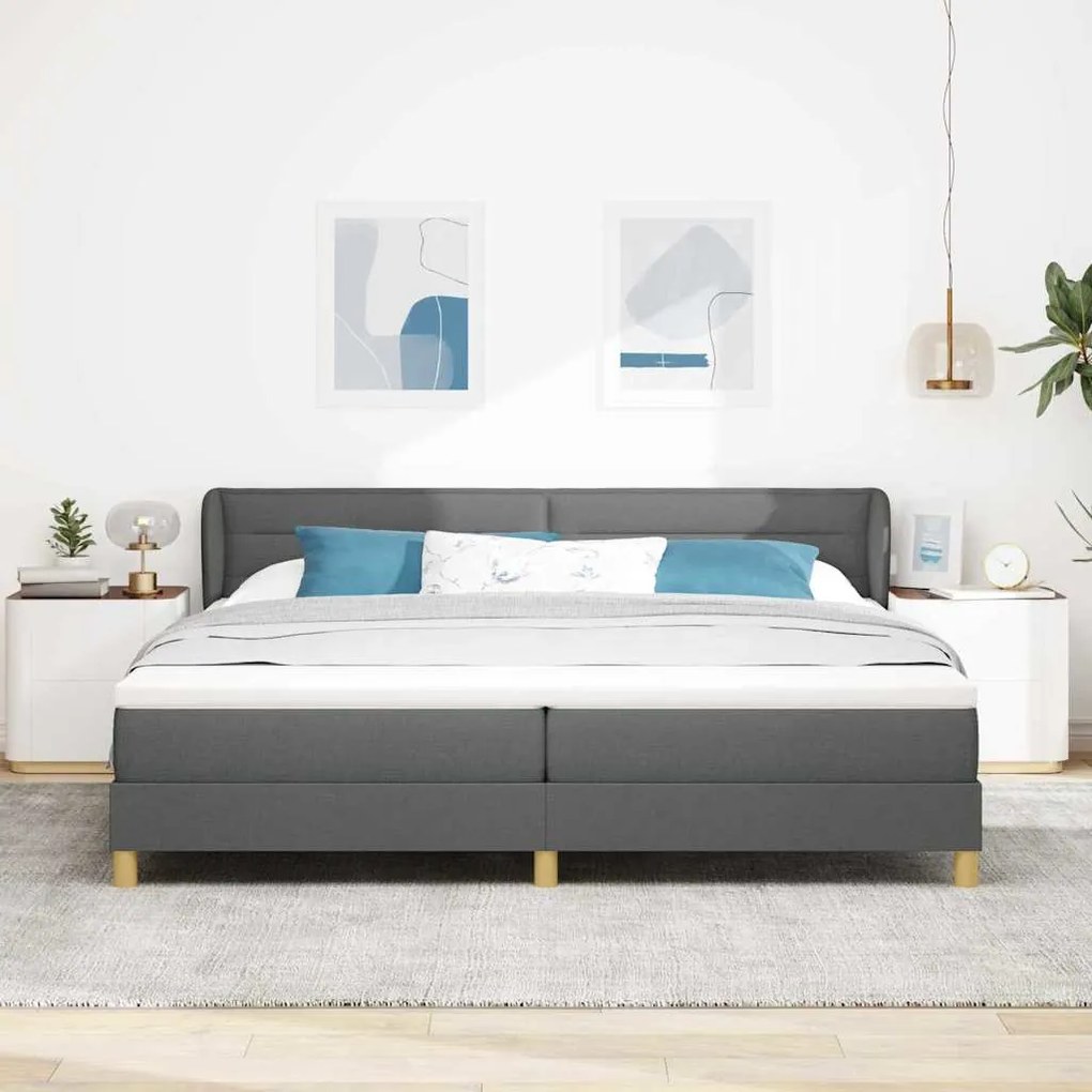 Cama Box Spring com Colchão Cinza Escuro 200x200 cm Tecido