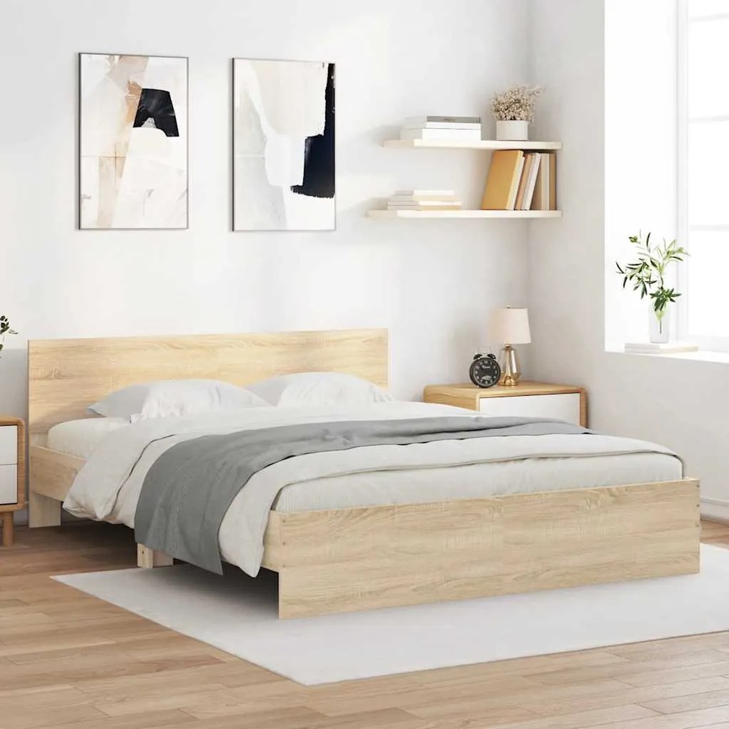 Estrutura de cama com cabeceira 140x200 cm carvalho sonoma