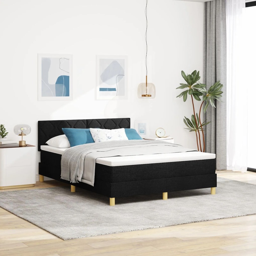 Cama Box Spring com Colchão e LED Preto 140x200 cm Tecido