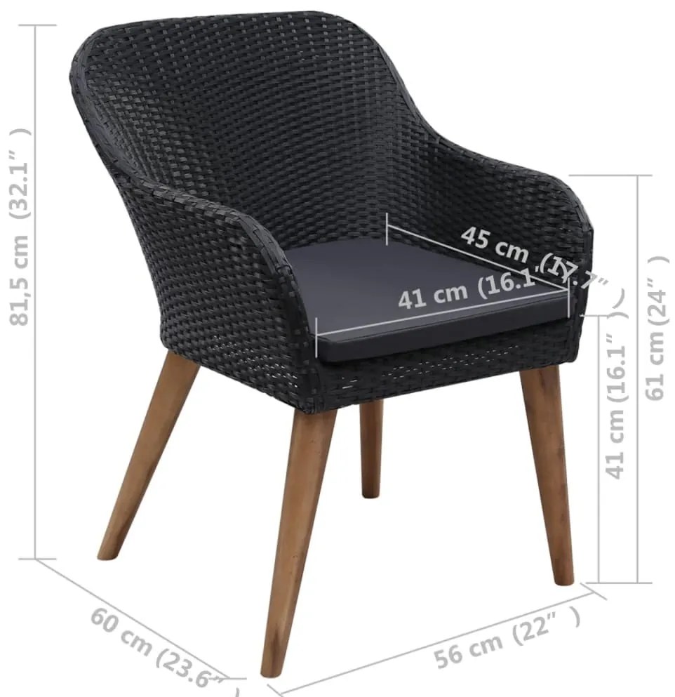 Cadeiras de exterior c/ almofadões 2 pcs vime PE preto