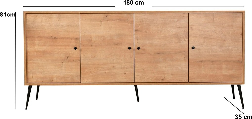 Console Violet – Oak/Black – 180 cm x 81 cm x 35 cm