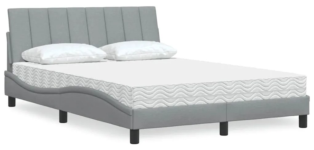 vidaXL Cama com colchão 140x190 cm tecido cinzento-claro