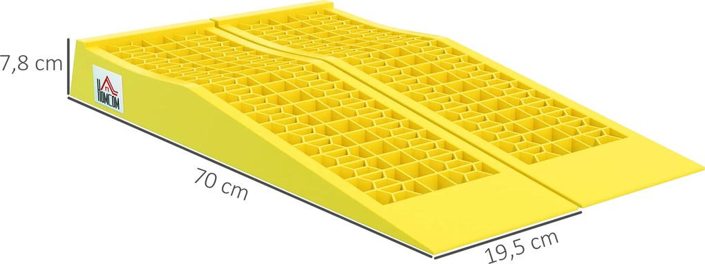 Conjunto de 2 rampas para automóveis e veículos comerciais – rampa de carga, dimensões: 70 x 19,5 x 7,8 cm, PP amarelo
