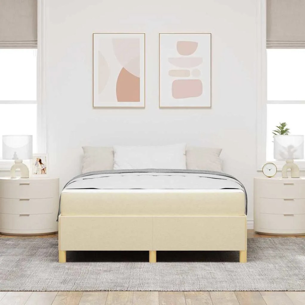 Cama Box Outros Creme e Branco 160 x 200 cm tecido