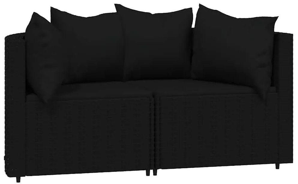 3 pcs conjunto lounge de jardim c/ almofadões vime PE preto
