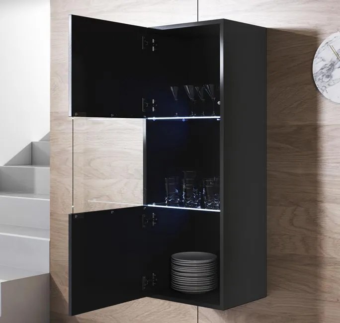 Vitrine de Parede Bilbao – 40x126 cm – Preto com LED Azul