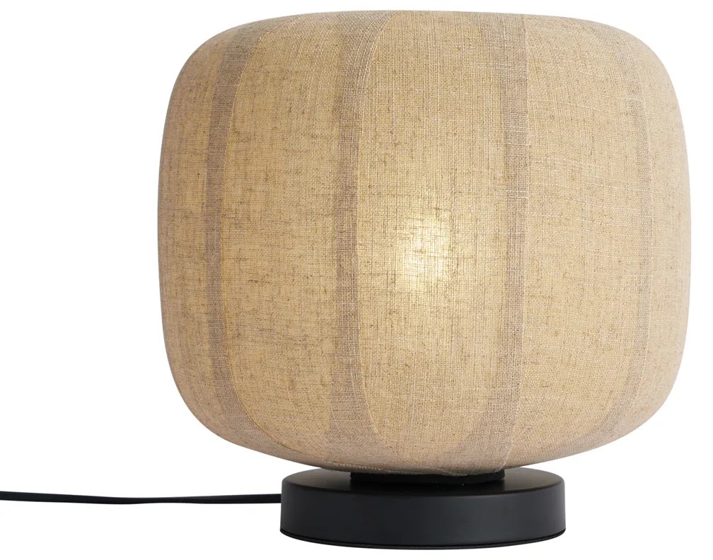 Candeeiro de mesa Japandi preto com abajur de linho bege 27cm - Nami Japandi