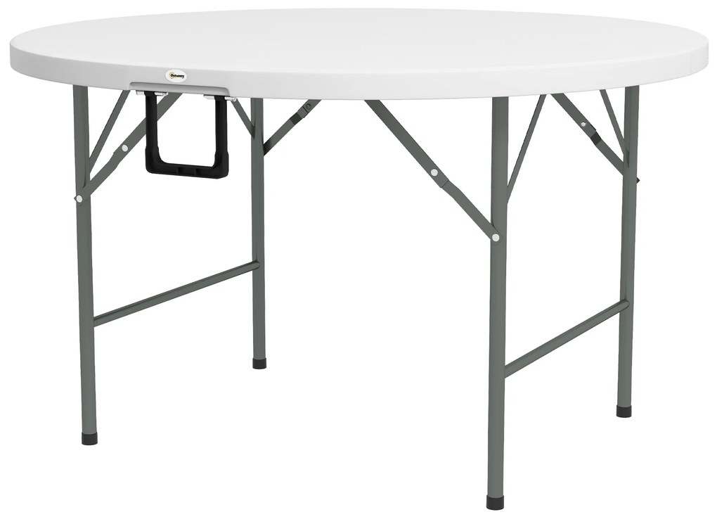 Mesa de Jardim Redonda Mesa de Varanda Dobrável com Estrutura de Aço e Bancada de HDPE Ø122x73 cm Branco