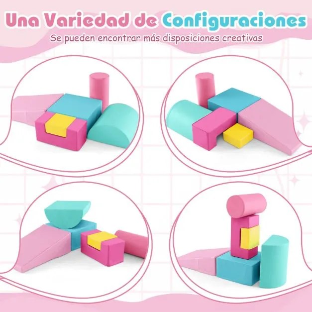 Kit para brincar e trepar de 6 peças com diferentes formas para o desenvolvimento motor das crianças Multicolor-Rosa
