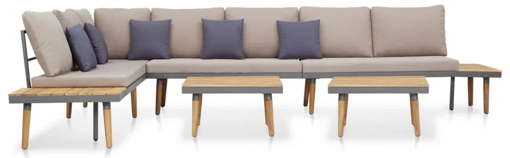 7 lugares conjunto lounge jardim + almofadões acácia castanho