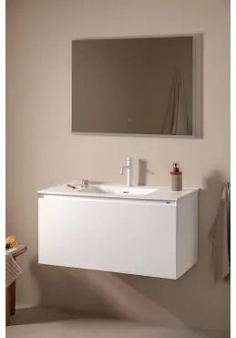 Conjunto De Móveis De Banheiro Em Madeira Macrae Com Pia Integrada Branco & Led Retangular E Anti-embaciamento 100x70 Cm Tamsin & - Sklum
