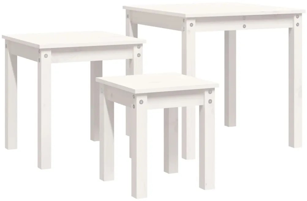 Mesas de encastrar 3 pcs madeira de pinho maciça branco